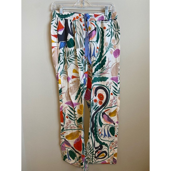Anthropologie Megan Galante Floral Birds Wide Leg Lounge Pants Size Small - Picture 2 of 8
